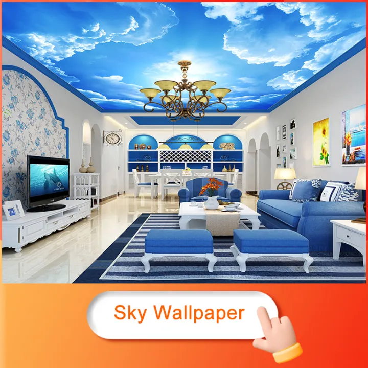 Cloud point blue sky wallpaper white cloud 3d wall cloth ceiling ceiling  ceiling sky wallpaper shed top wall cloth living room TV background mural |  Lazada PH