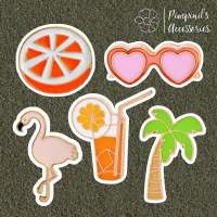 ʕ •ᴥ•ʔ ✿ พร้อมส่ง : เข็มกลัดเซ็ทต้นมะพร้าว,นกฟรามิงโก้,ส้มและแว่นตา|Coconut Tree,Flamingo&amp;Glasses Enamel Brooch Pin Set.