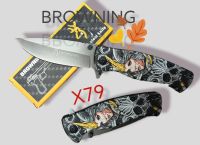 อุปกรณ์เดินป่าแบบพกพามีดพับพกพาด้ามลายใบเลสมีดพับ/ BROWNING-/X-79 :#(21cm). มีดพับแบบพกพาด้ามลายใบเลสสินค้าพร้อมส่ง