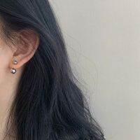 Goodgift_station-Double metal ball earrings silver needle ต่างหูแบบเจาะ เม็ดบอลกลม แป้นหลังเป็นบอลกลมขนาดใหญ่กว่าลงมาติ่งหูพอดี (ปรับขนาดได้)