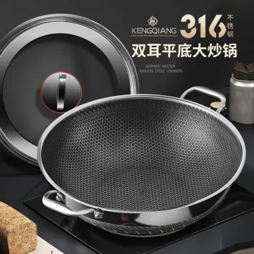 New Non-stick Frying Pans Double-Sided Screen Honeycomb Stainless Steel Wok  Without Oil Smoke Frying Pan Wok PFOA-Free