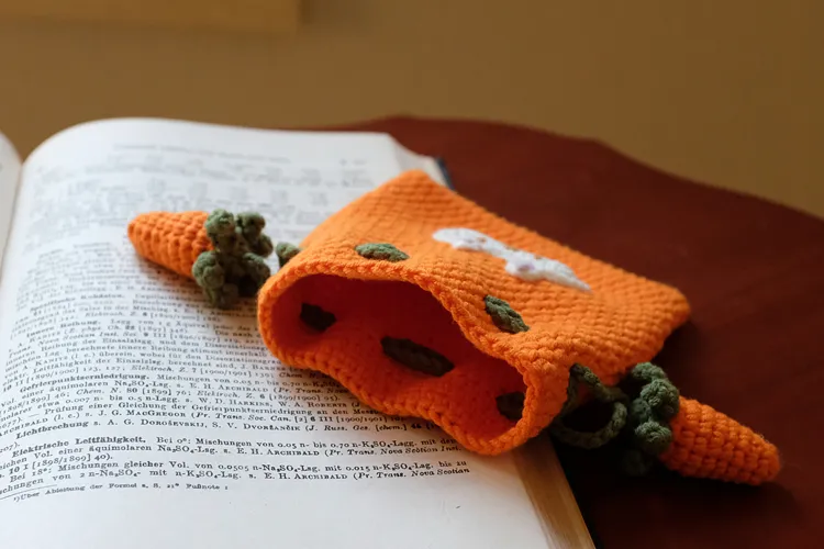 Handmade Knitted Finished Orange Carrot Rabbit Clutch Bag Card