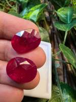 ทับทิม Lab Ruby Pear( 10x12 mm) มิลลิเมตร สีแดง ทับทิม รูบี้ เหลี่ยมชั้น รูปร่างOVAL CHECKER BOARD หนักรวม กะรัต CARATS ....(2 เม็ด) สังเคราะห์