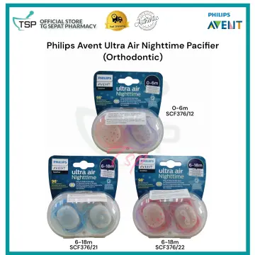 Philips Avent Ultra Air Nighttime Pacifier, 6-18 Months, Blue, 2-pack,  SCF376/21 