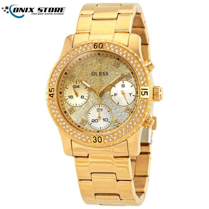 Guess Confetti Crystal Glitter Gold Stainless Steel Watch