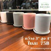 กระถางเซรามิค เกรดAAA+ เคลือบสีด้าน สีพาสเทล พร้อมเจาะรู และมีจานรองกระถางด้วย รุ่นทรงตรงสูง ขนาด 3" สูง 4" ราคา 75฿