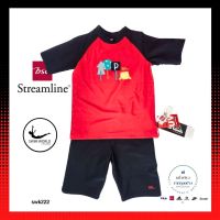 ชุดว่ายน้ำเด็ก สีดำแดง ชุดแยกชิ้น แขนสั้น กางเกงขาสั้น ของ bsc streamline