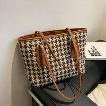 Women Woolen Canvas Bags Houndstooth Pattern Reversible Design Female Big  Tote Handbag Casual Shoulder Shopping Bag For Ladies