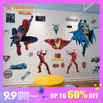 Spiderman and His Friends Wall Sticker Children's Cartoon Bedroom  Background Wall Decoration Self-Adhesive Wall Sticker PVC