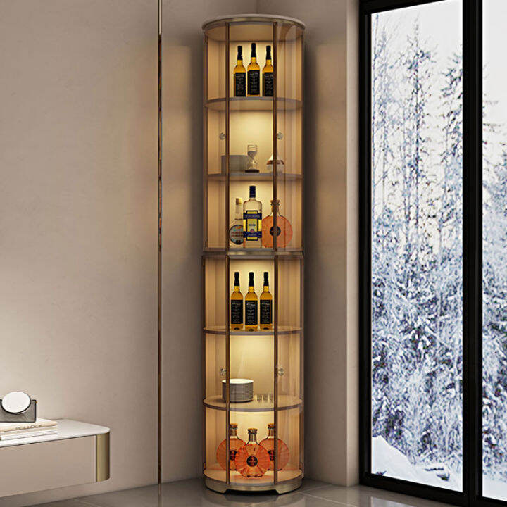 Minimalist Glass Door round Tall Wine Accessible Luxury Italian Solid Wood Storage All