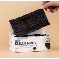 (สีดำ)หน้ากากอนามัย Klean Mask สำหรับใช้ครั้งเดียว 1 กล่องมี 50 ชิ้น