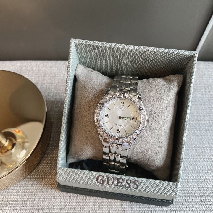 ของแท้100-womens-stainless-steel-siler-tone-crystal-accented-watch-g75511m