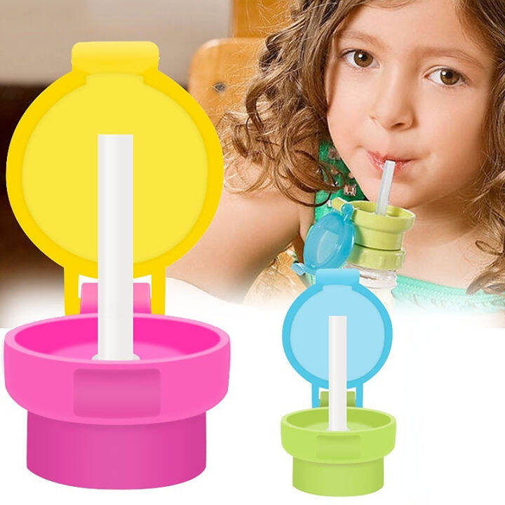 Kids Water Spill Proof Juice Soda Water Bottle Twist Cover With Straw Child  Safe Drink Straw