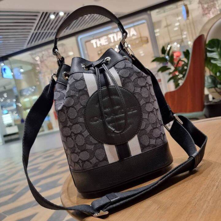 COACH C4102 DEMPSEY DRAWSTRING BUCKET BAG IN SIGNATURE JACQUARD WITH