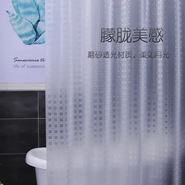 1pc Peva Waterproof Mesh Pocket Shower Curtain With Bath Storage