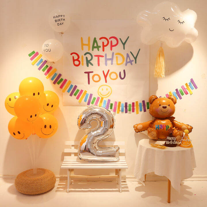 INS Style Korean Birthday Decoration Background Cloth Happy Bear Baby  Year-Old Party Flag Layout Hanging Cloth Background Wall | Lazada