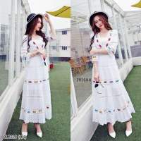 8105 แม็กซี่เดรสพิมพ์ดอกแต่งลูกไม้ floral print maxi dress with lacefloral print maxi