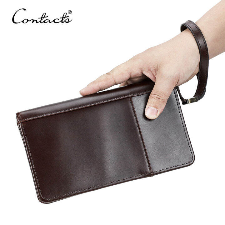 Genuine Leather Men Multifunctional Clutch With Passport Holder
