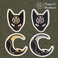 ʕ •ᴥ•ʔ ✿ พร้อมส่ง : เข็มกลัดเซ็ทแมวดำขดตัวเป็นรูปพระจันทร์ | Black Cat Moon Enamel Brooch Pin Set.