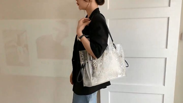 Ladies Transparent Tote Bag Graffiti Large Capacity Shoulder Bag