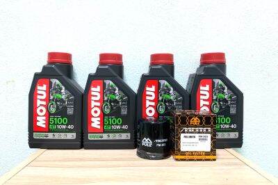 ชุดถ่ายน้ำมันเครื่อง Z800,Z900,Z1000,ZX-10R Motul 5100 10w-40 ครบชุดตามรูป