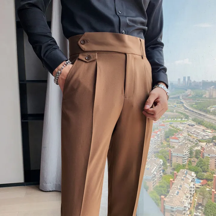 mens high waisted casual trousers