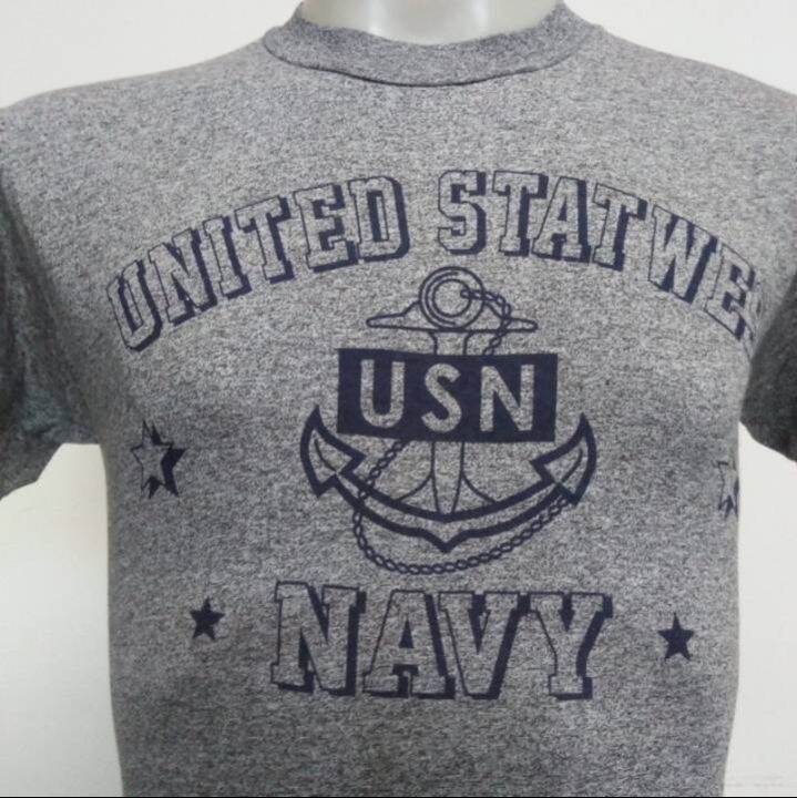 เสื้อยืด-ผ้าเรยอง-ลาย-usn-navy