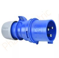 เต้ารับต่อกลางทางชนิดกันฝุ่น IP44 PCE 023-6V / Plugs with Cable Lock Gland Position of Earth Contact   023-6V  32A ,230V, 3Pin (2P+E) สีฟ้า