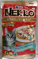 เพาท์แมวเปียก NEKKO in Gravy รสปลาทูน่าหน้าปูอัดในน้ำเกรวี่ ขนาด70กรัม(1ซอง)