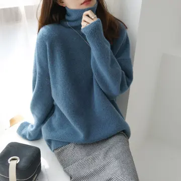 Autumn And Winter New Thick Cashmere Sweater Women High Neck Pullover  Sweater Warm Loose Knitted Base Sweater Jacket Tops