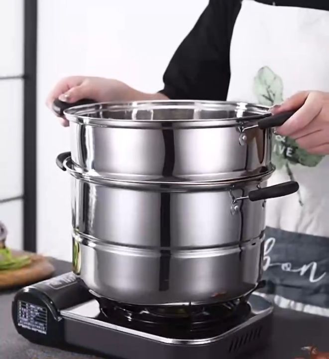 32CM Stainless Steel Three Layer Thick Steamer Pot Soup Steam Pot