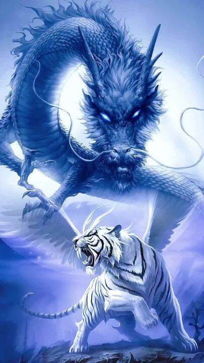 poster cetak, NAGA DAN MACAN PUTIH, Hiasan Dinding/ Lukisan Cetak