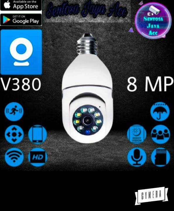 Kamera CCTV IP 8mp Camera V380 Pro Bohlam Lampu 360 View WiFi Wireless ...