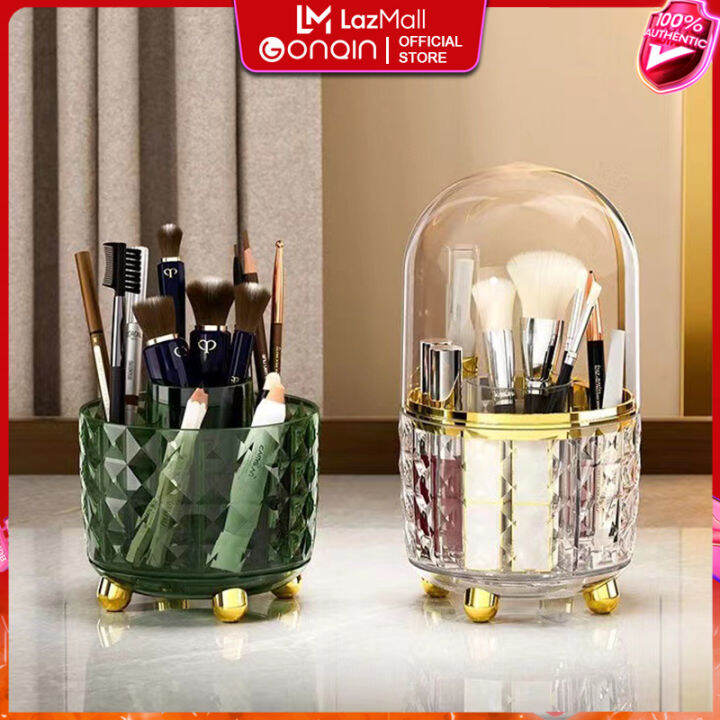 Makeup Brush Holder 360° Rotation Make Up Cosmetic Storage Box Makeup ...