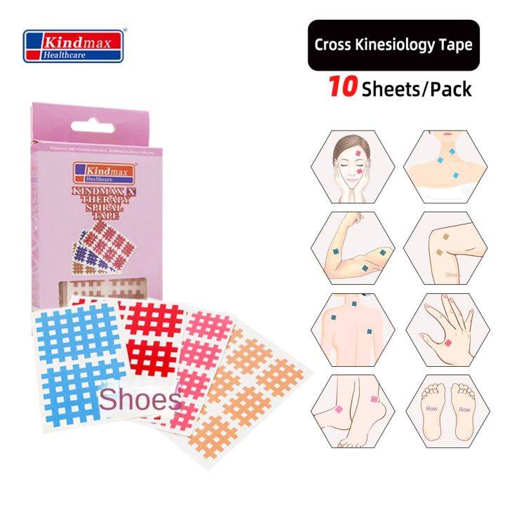 (Pack of 10 sheets) Kindmax Healthcare Spiral Cross Kinesiology Tape
