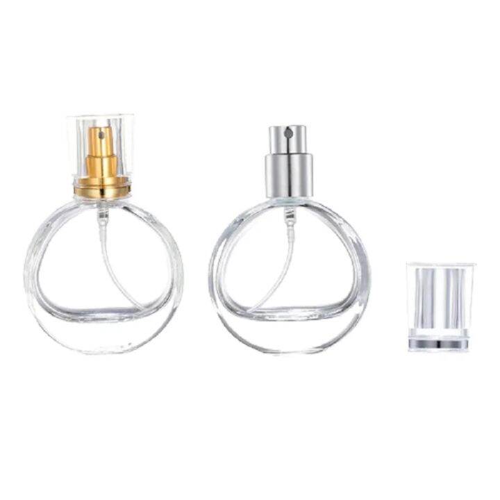 25ML Empty Glass Perfume Bottle Gold Silver Spary With Cover Flat Round