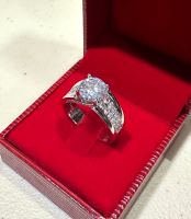 แหวนเพชร Moissanite เหลี่ยม (H&amp;A) เงินแท้ ชุบทองคำขาว -A2568