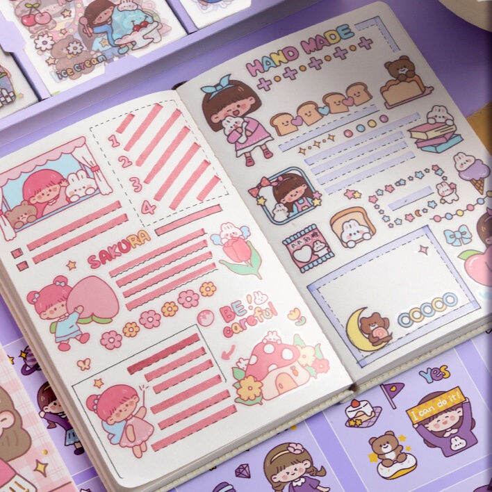 200PCS /box Kawaii Stickers Non Repeat Cute Girls Sticker Stationery