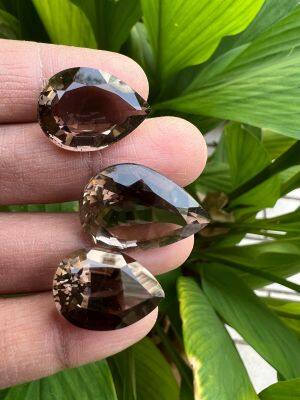 สโมคกี้พลอย ควอตซ์ Smoky Quartz OVAL Shape  13X18 มิลลิเมตร..( 6 PIECES เม็ด) MM หนักรวม 58 กะรัต CARATS รูป --PEAR สำหรับตัดสำเร็จ