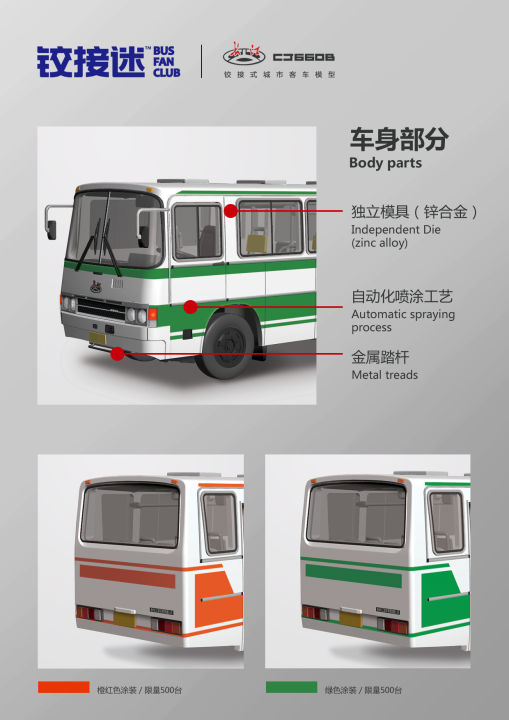 โมเดลรถโลหะผสมรถบัส1-64รถโดยสารในเมืองแบบบานพับ-cj660b-changzhou-changjiang