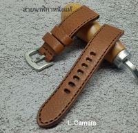 สายนาฬิกาหนังแท้ หนังวัวฟอกฝาด สีน้ำตาลแทน ด้ายน้ำตาลเข้ม Watch Straps ขนาด 20, 22, 24 mm. แถม!! สปริงบาร์ 1 คู่ (ผลิตในไทย)