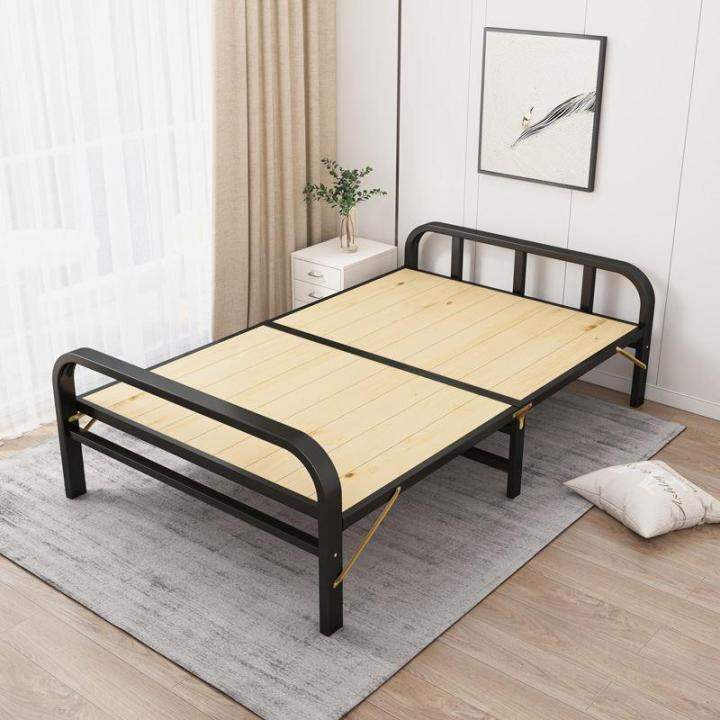 Double Folding Bed Single Solid Wood Bed Board Household Simple Bed