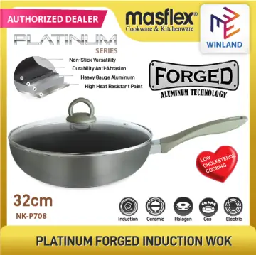 Masflex 32 cm Master Class Non Stick Wok With Glass Lid