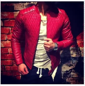 Red leather jacket on sale cheap