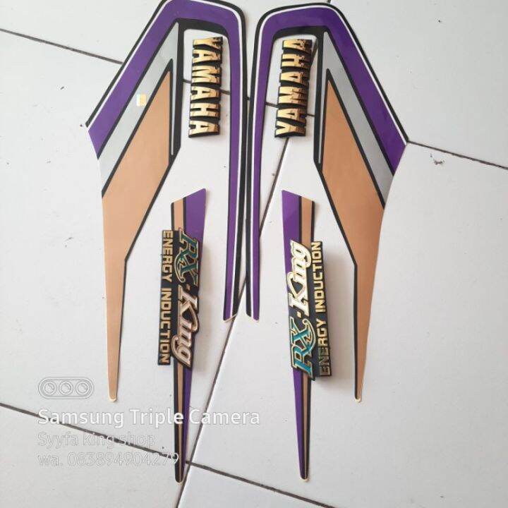 stiker RX king tahun 1992 warna ungu set embelem RX king dan Yamaha