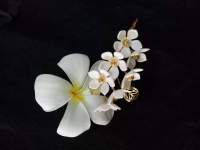ดอกไม้ติดผมดินไทยสีขาวตกแต่งสีทอง