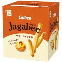 Calbee Jagabee butter shoyu 80g คาลบี จากาบี้ขนมมันฝรั่งแท่งกรอบญี่ปุ่นรสเนยโชยุ ซอสญี่ปุ่น กล่องละ 5 ซอง
