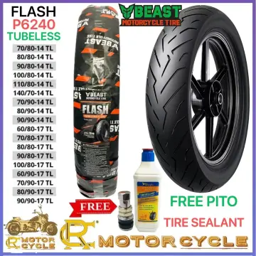 R8 TUBELESS TIRE 100/80X14 (9861-209) WITH SEALANT AND PITO