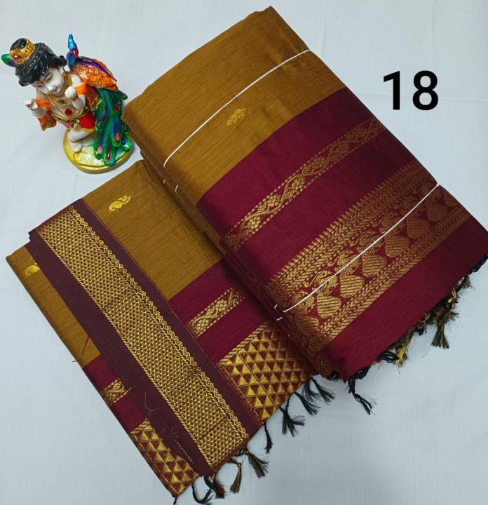 Kalyani Cotton Saree With Contrast Blouse Traditional Saree