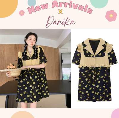 Spirit Yellow flora Dress เดรสสั้นสไตล์เกาหลี